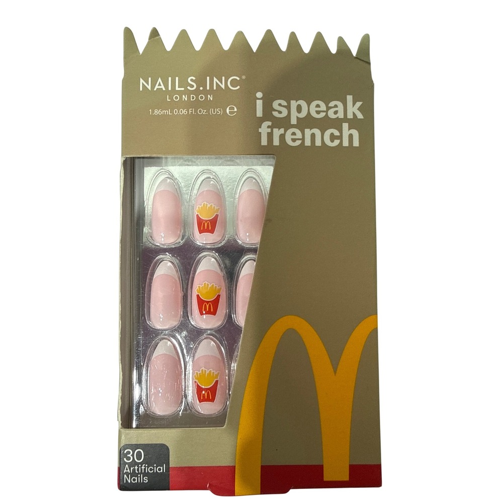 Nails Inc x McDonalds I Speak French Artificial Nails 30ct Almond French Tip NEW